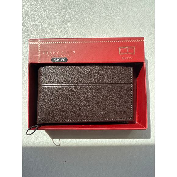 Perry Ellis men’s portfolio brown leather wallet NWT ￼ - Picture 1 of 8